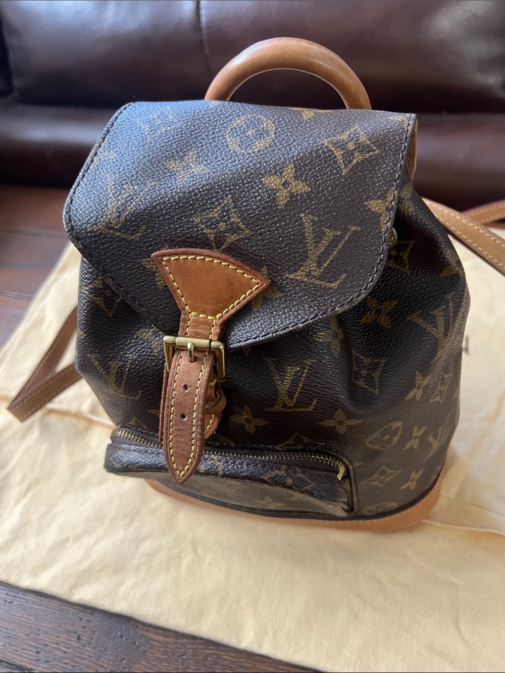Louis Vuitton Monogram Mini Backpack in Brown and Tan Leather Trim - Picture 3 of 11